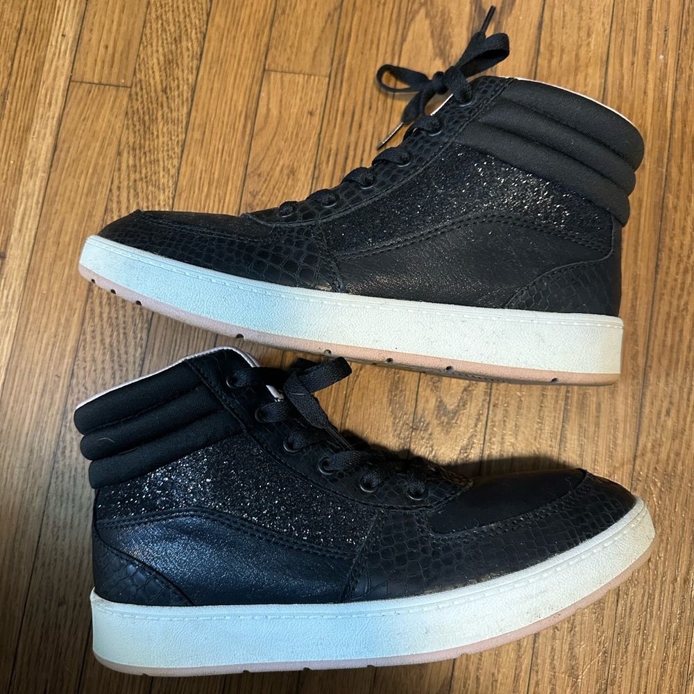 Black Sparkle High-Top Sneakers with White Soles